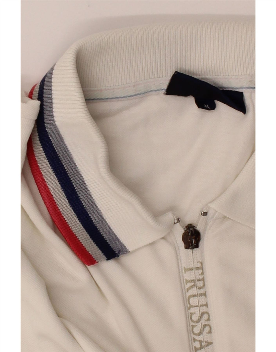 TRUSSARDI Mens Graphic Polo Shirt XL White Vintage Trussardi and Second-Hand Trussardi from Messina Hembry 
