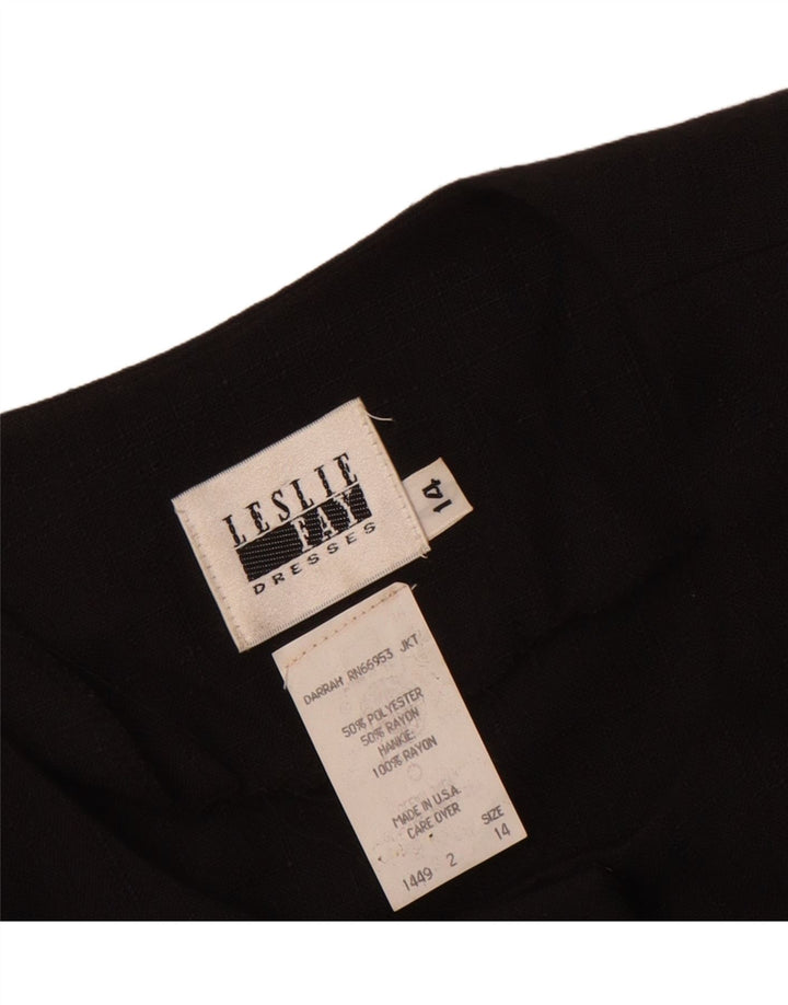 LESLIE FAY Womens 1 Button Short Sleeve Blazer Jacket UK 14 Large  Black Vintage Leslie Fay and Second-Hand Leslie Fay from Messina Hembry 