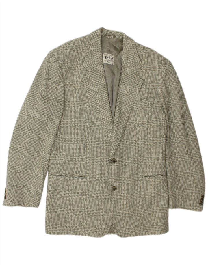 Hugo Boss Herren-Blazer mit 2 Knöpfen, UK 38, mittelgrün karierte Wolle