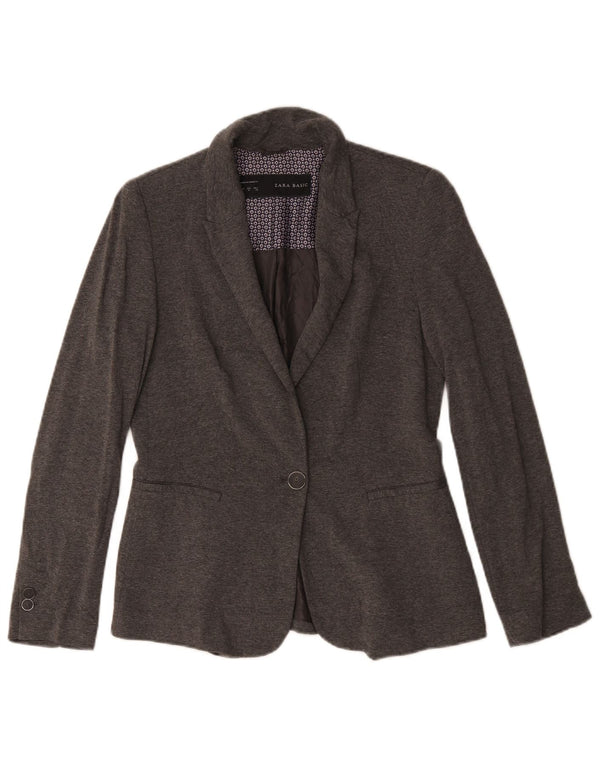 Zara Damen 1-Knopf-Blazerjacke UK 14 Mittelgraues Acetat