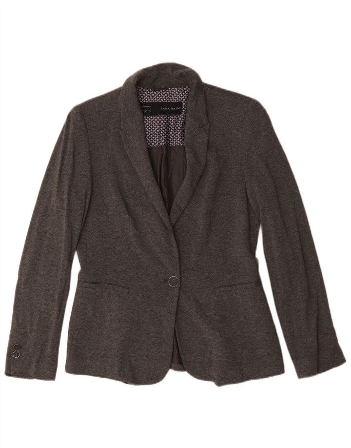 Zara Damen 1-Knopf-Blazerjacke UK 14 Mittelgraues Acetat