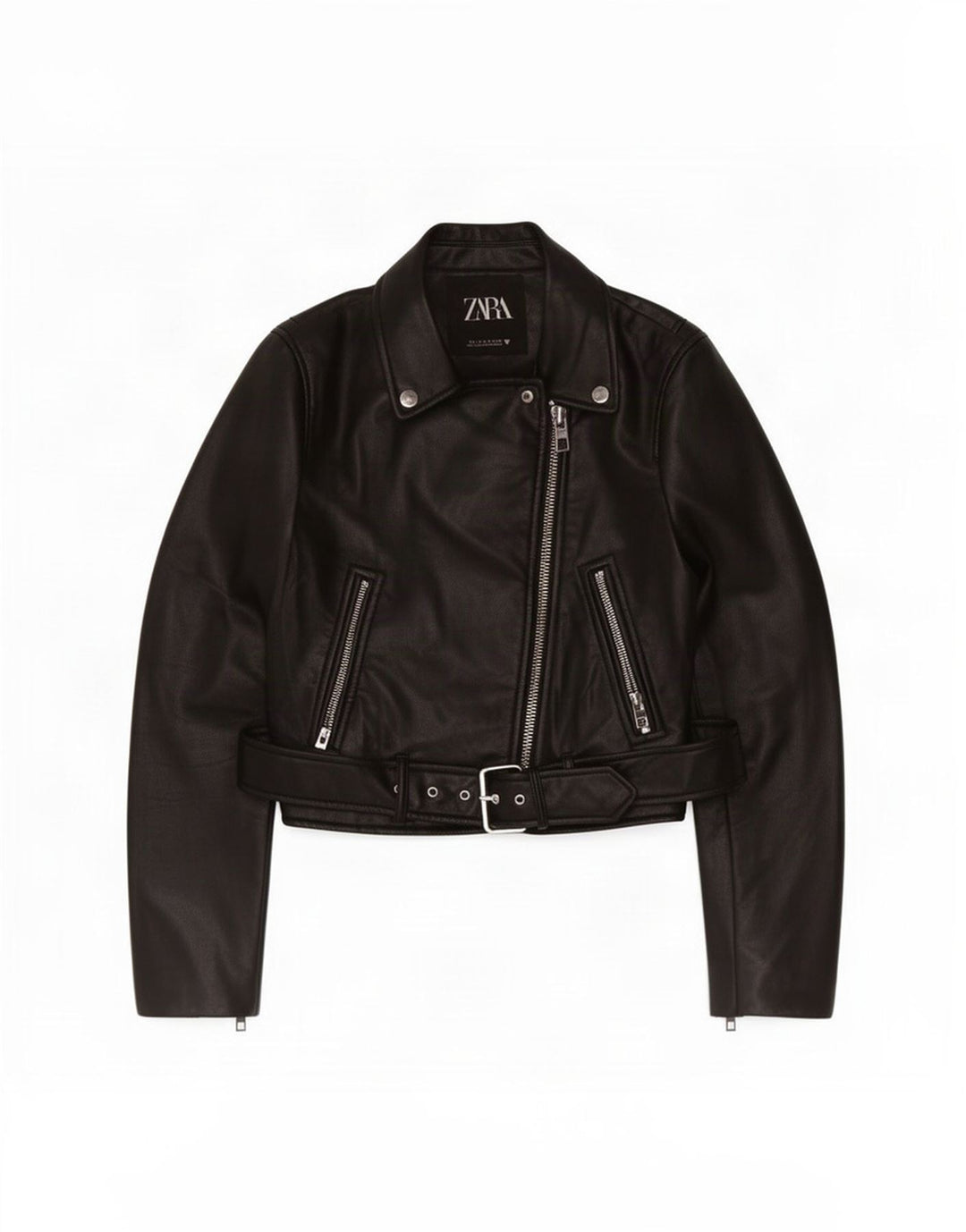 Zara Damen Crop Kunstleder Bikerjacke UK 10 Small Schwarz Polyester