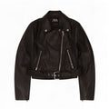 Zara Damen Crop Kunstleder Bikerjacke UK 10 Small Schwarz Polyester