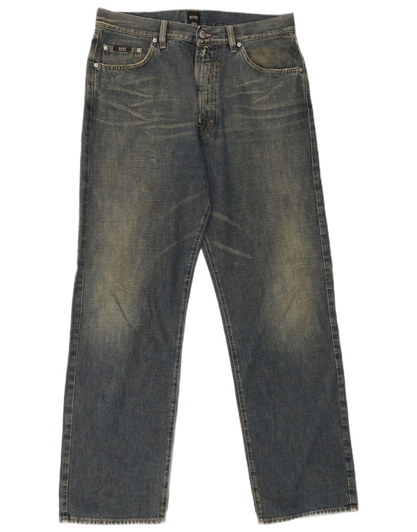 Hugo Boss Herren Straight Jeans W34 L32 Blaue Baumwolle