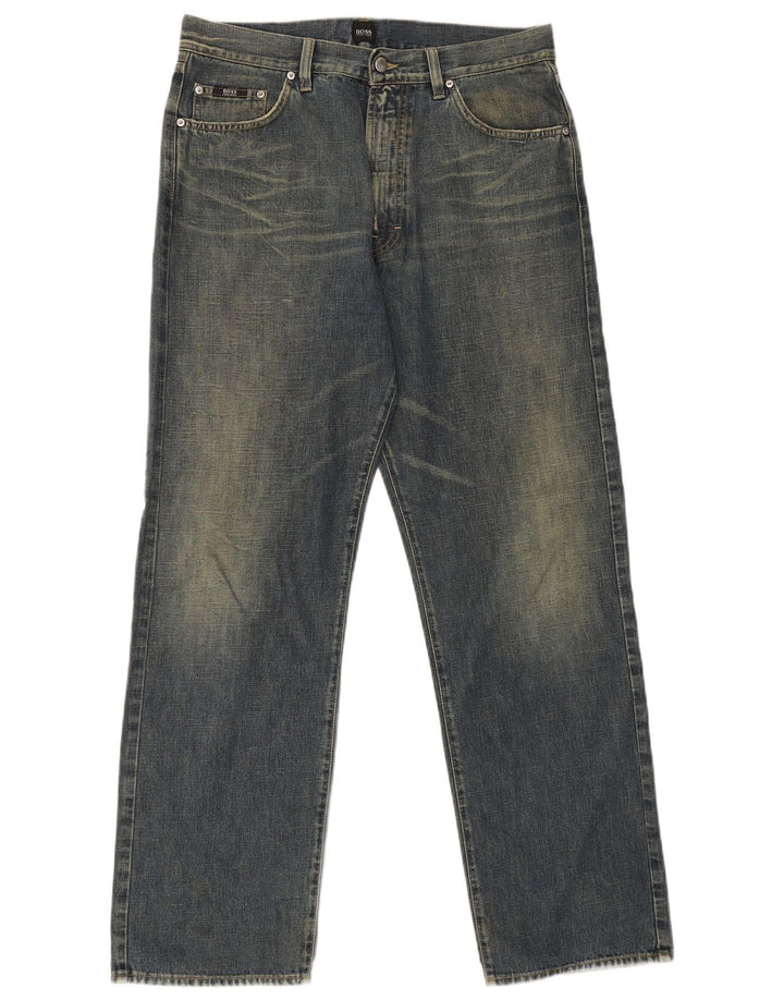 Hugo Boss Herren Straight Jeans W34 L32 Blaue Baumwolle