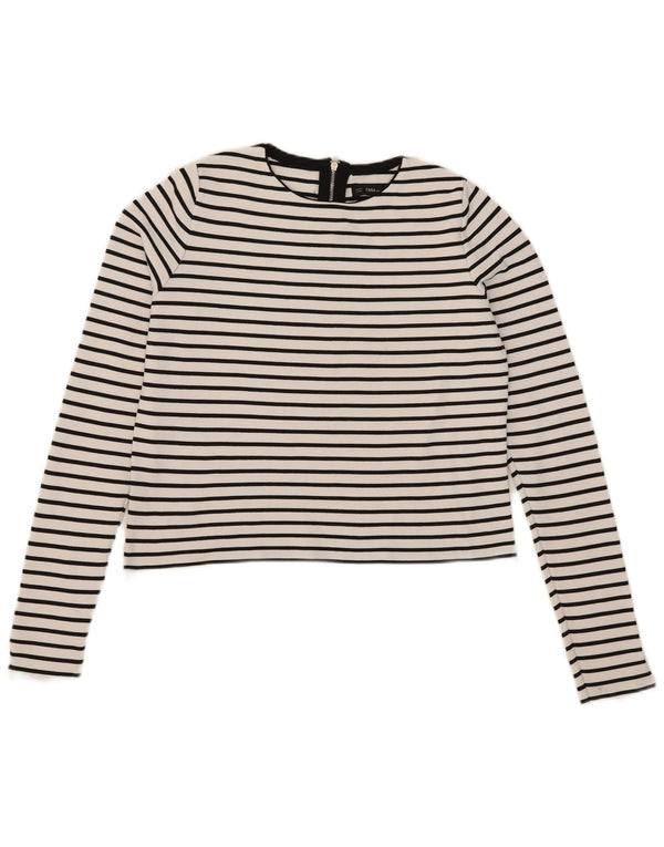 Zara Damen Crop Top Langarm UK 12 Mittelweiß gestreift
