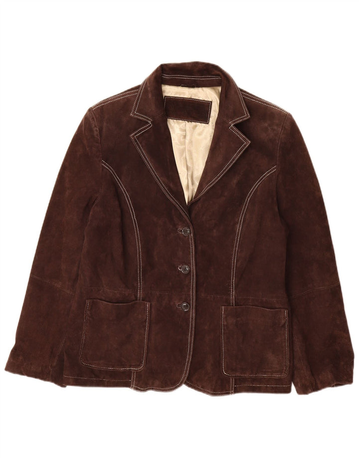 Yessica Damen-Blazerjacke aus Wildleder mit 3 Knöpfen, EU 46, XL, braunes Leder