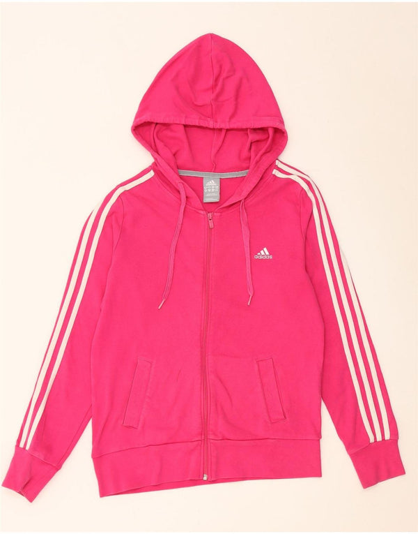 Adidas Damen Zip Hoodie Pullover UK 16 Große rosa Baumwolle