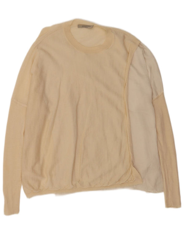 All Saints Damen-Pullover mit Rundhalsausschnitt, Gr. 10, Größe S, Beige, Farbblock