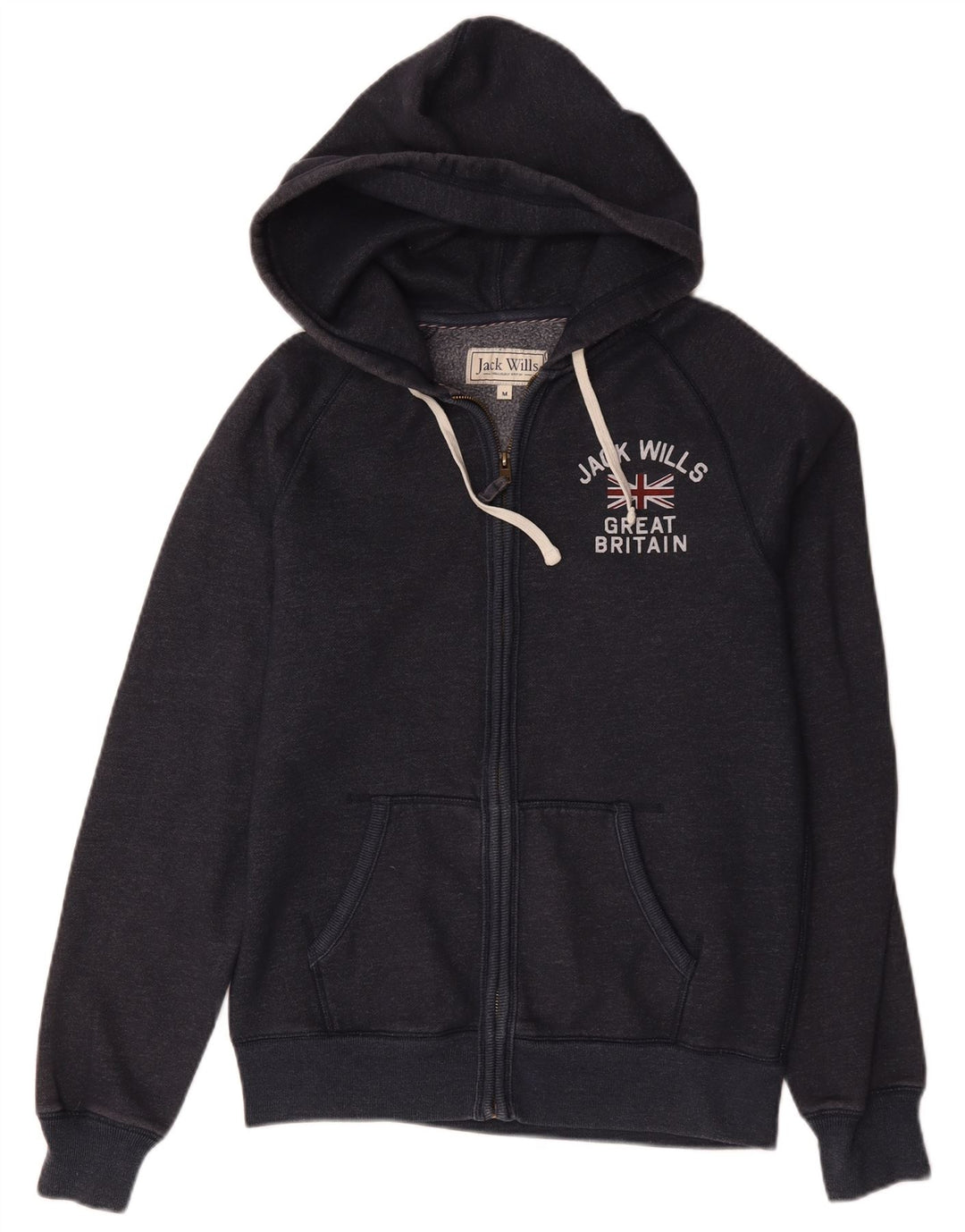 Jack Wills Herren-Kapuzenpullover mit grafischem Reißverschluss, mittelmarineblaue Baumwolle