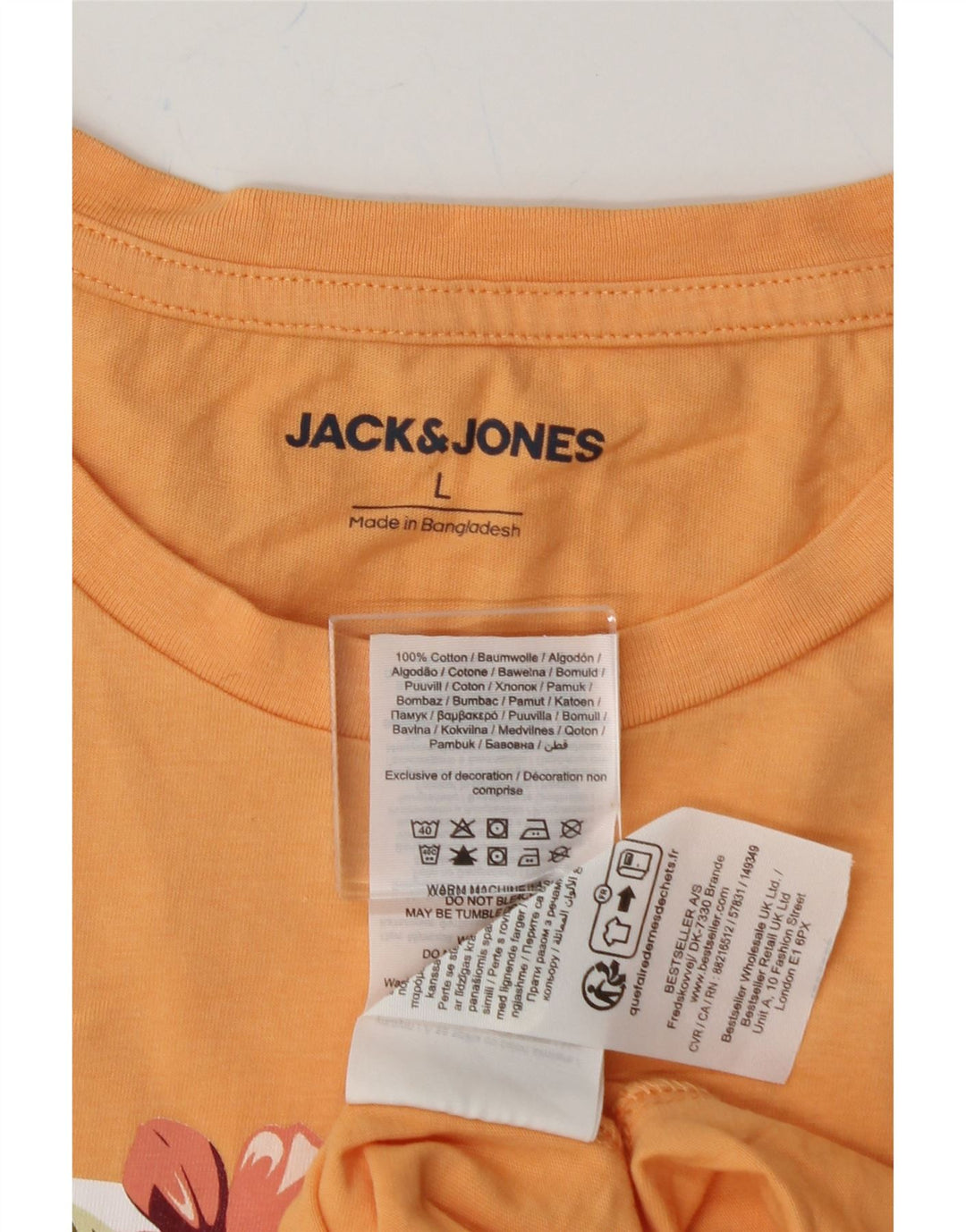 JACK & JONES Mens Graphic T-Shirt Top Large Orange Cotton Vintage Jack & Jones and Second-Hand Jack & Jones from Messina Hembry 