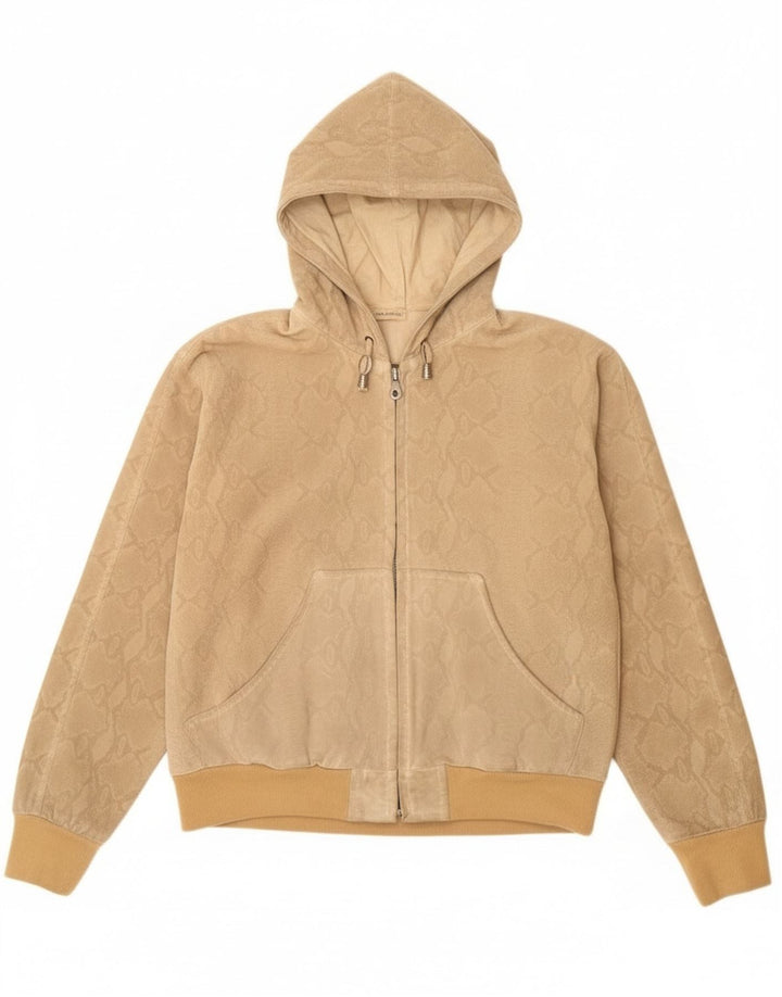 Donna Pelle Damen Bomberjacke mit Kapuze IT 42 Medium Beige Animal Print