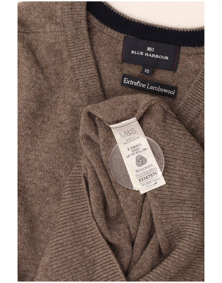 Marks & Spencer Herren Blue Harbor V-Ausschnitt Pullover Pullover XS Graue Lammwolle