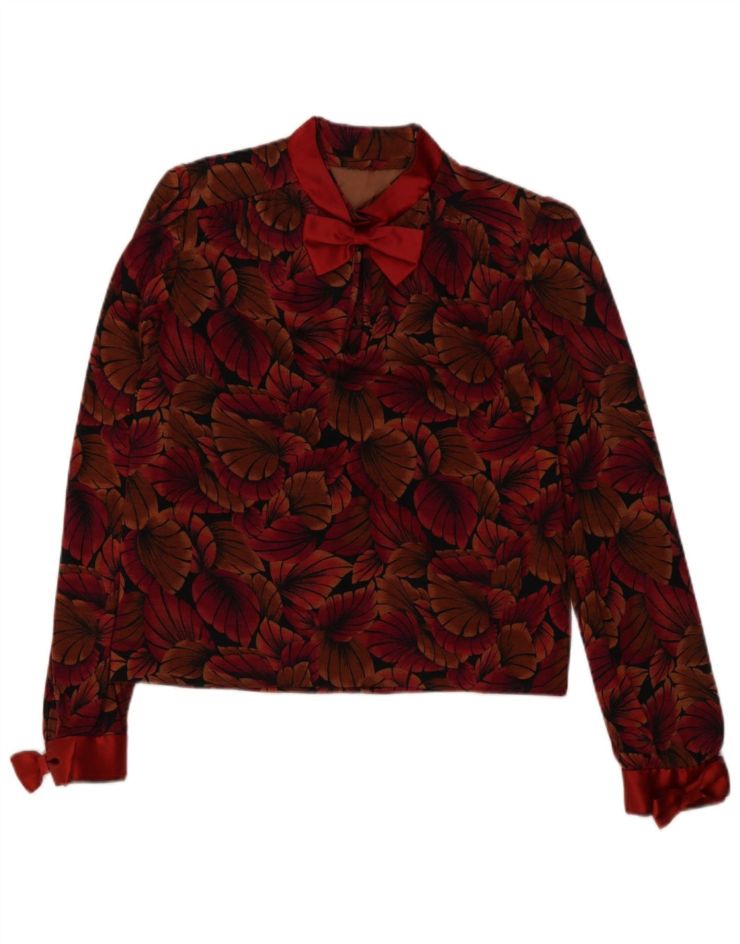 Vintage Damen Pullover Hemdbluse UK 16 Großes rotes Blumenmuster