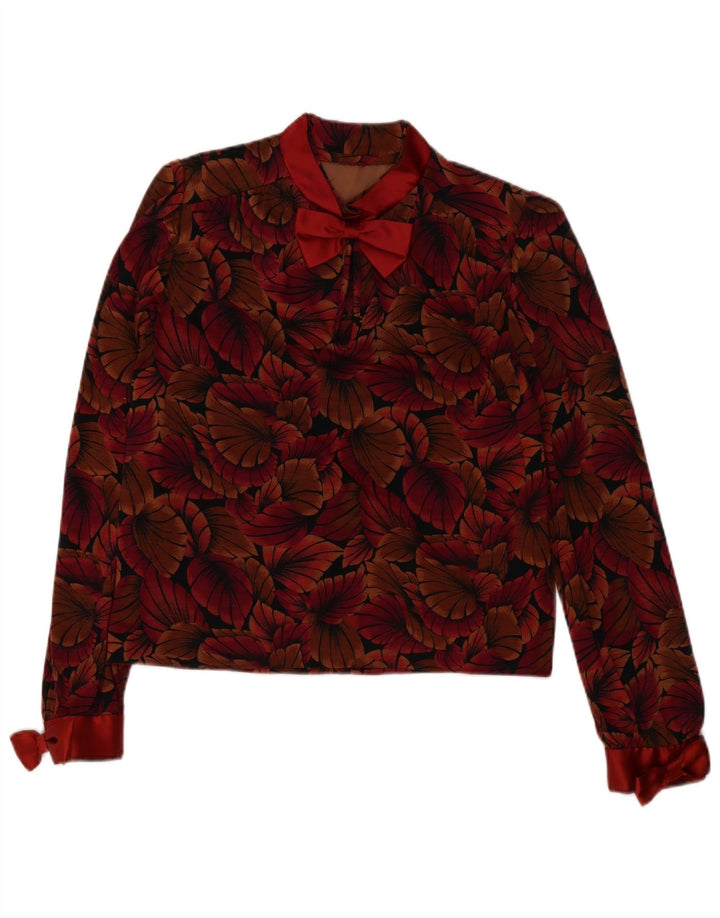Vintage Damen Pullover Hemdbluse UK 16 Großes rotes Blumenmuster