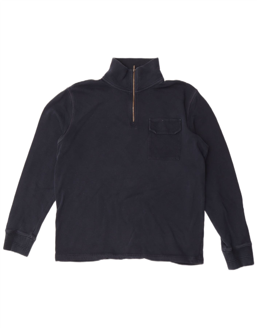 Marks & Spencer Herren-Sweatshirt mit Reißverschluss am Hals, mittlere marineblaue Baumwolle