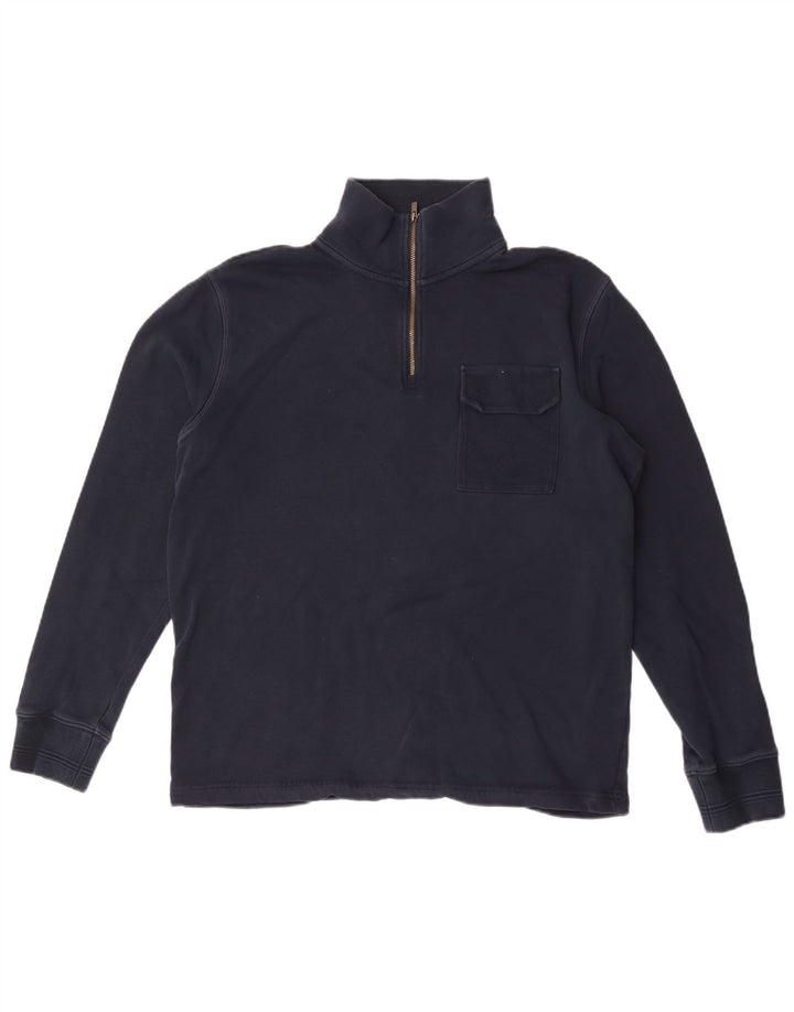 Marks & Spencer Herren-Sweatshirt mit Reißverschluss am Hals, mittlere marineblaue Baumwolle