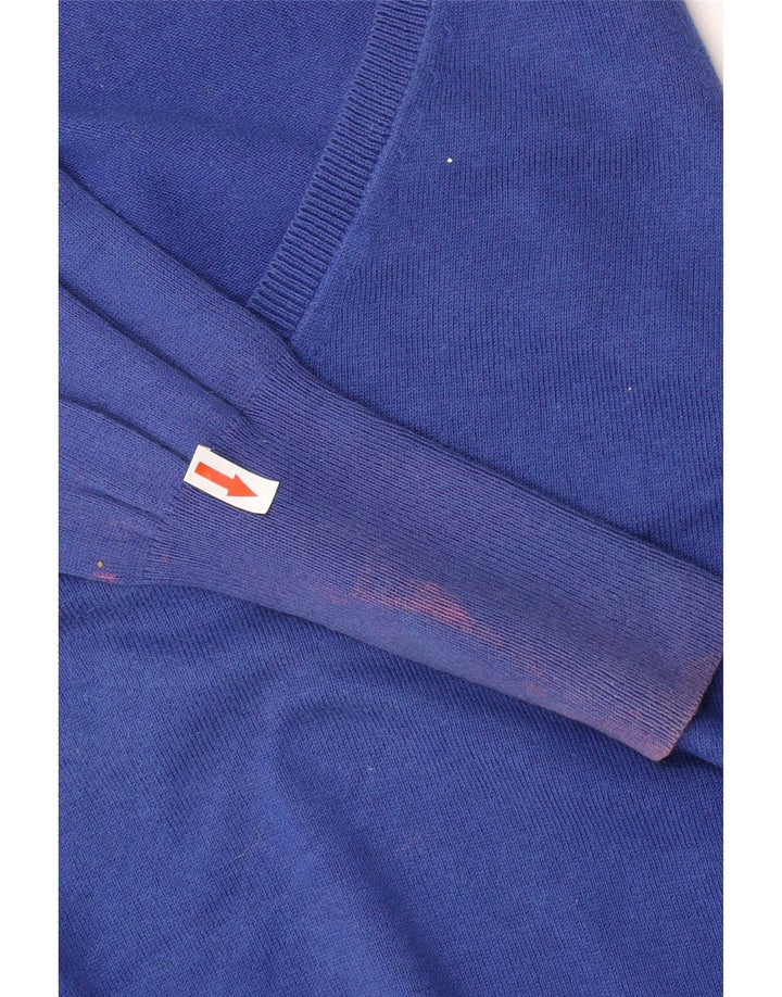 Zara Damen-Pullover mit V-Ausschnitt, UK 12, mittelblaue Baumwolle