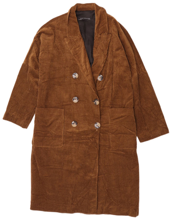 Zara Damen Zweireihiger Cordmantel UK 16 Large Khaki Baumwolle