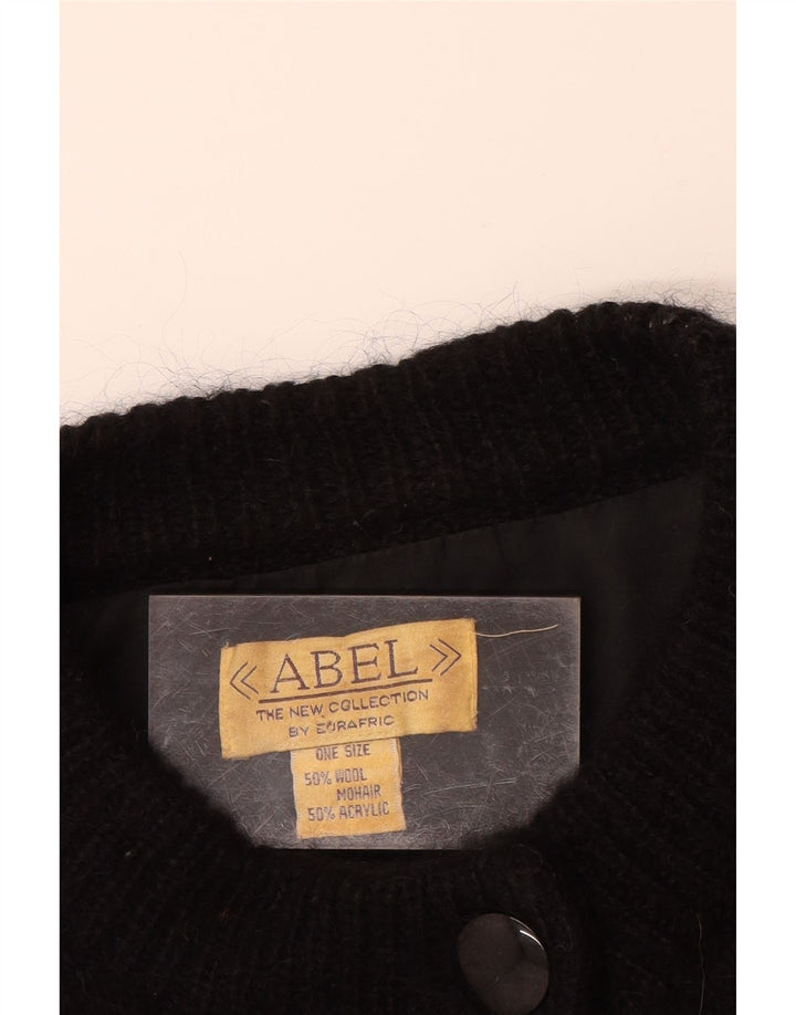 ABEL Damen-Cardigan-Pullover, Einheitsgröße, schwarze Wolle mit Blumenmuster