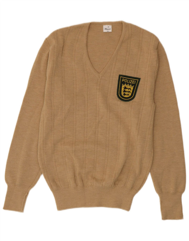 Vintage Herren Pullover mit V-Ausschnitt IT 50 Medium Beige Acryl