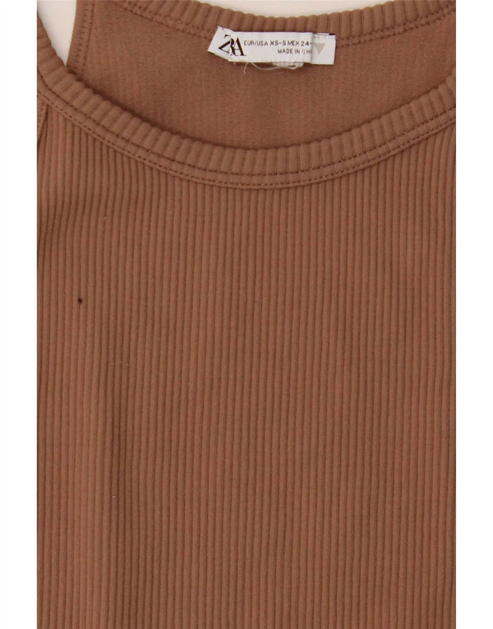 Zara Damen Mini Neckholder Kleid UK 4 XS Braun