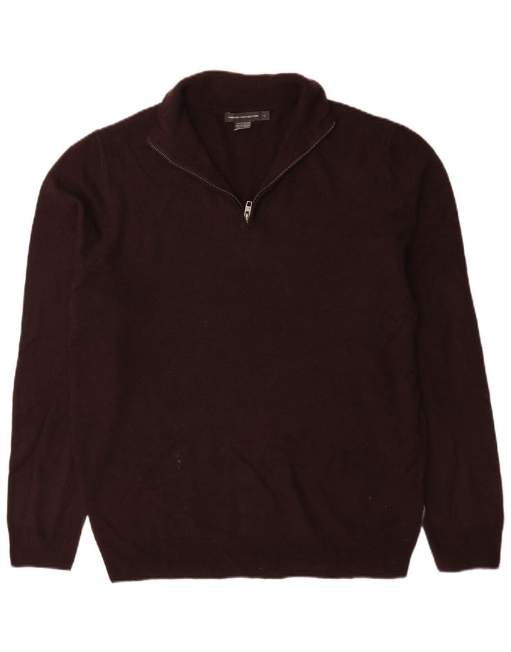 French Connection Herren-Pullover mit Reißverschluss am Hals, großes braunes Acryl