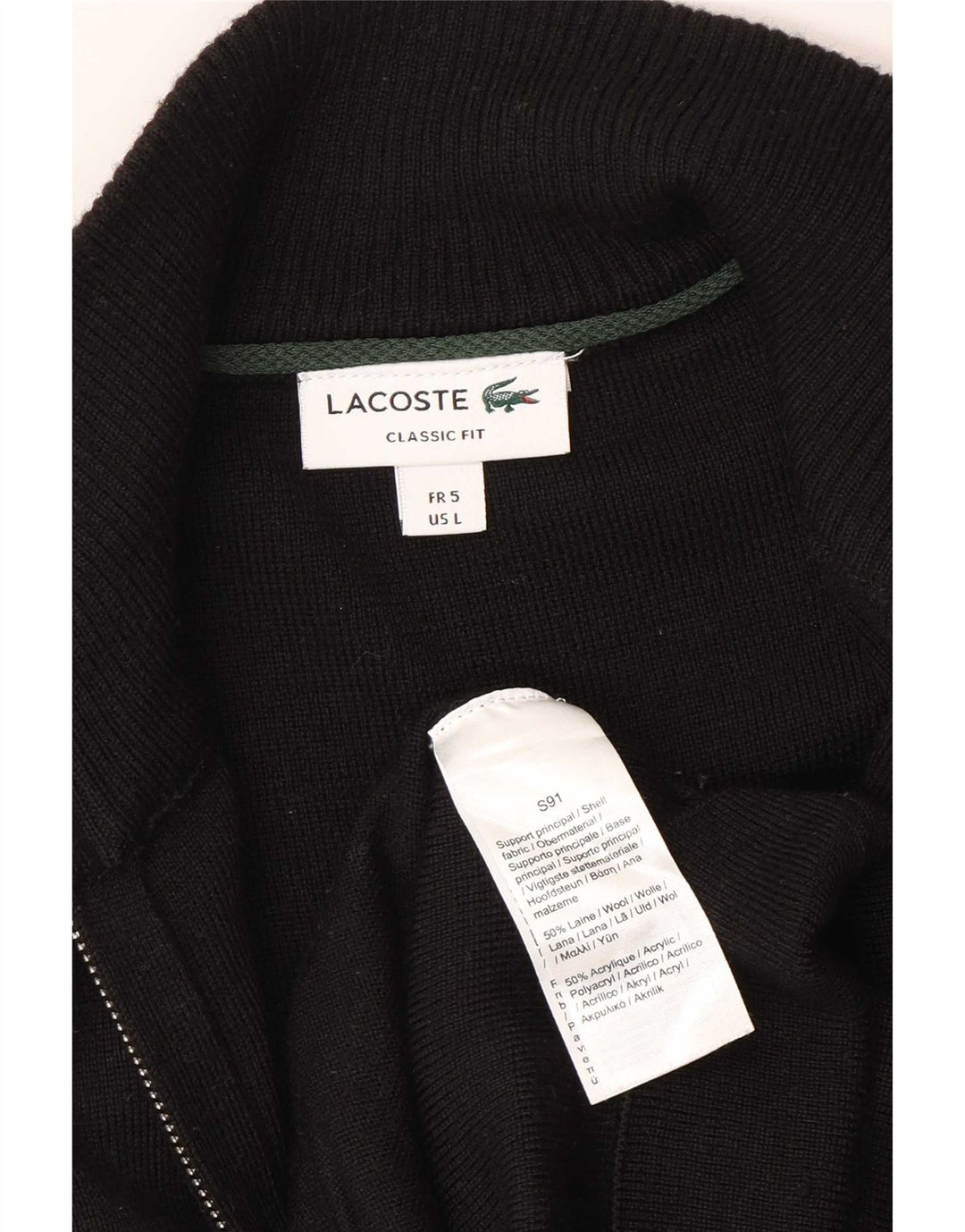 Lacoste Herren-Strickjacke mit klassischer Passform, Größe 5, große schwarze Wolle