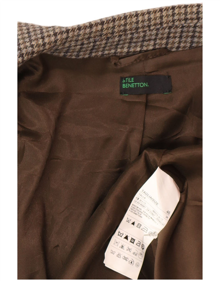 Benetton Damen-Blazer mit 1 Knopf, IT 46, große graue Wolle mit Hahnentrittmuster