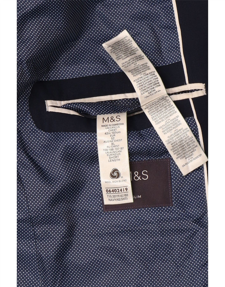 Marks & Spencer Herren-Blazer, kurz, mit 2 Knöpfen, UK 42, XL, Marineblau, Wolle