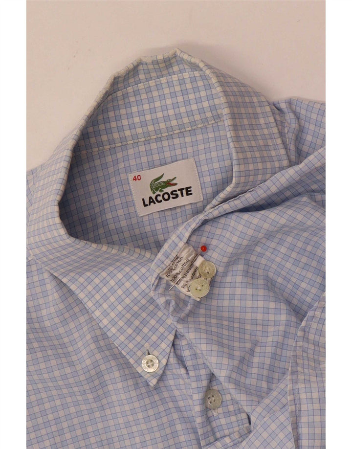 Lacoste Herren-Kurzarmhemd, Größe 40, mittelblau karierte Baumwolle