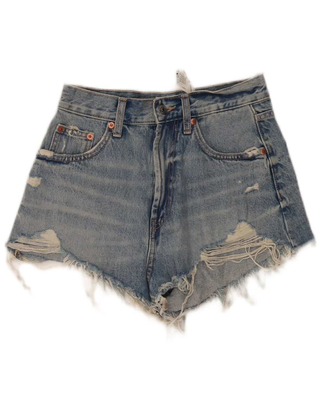 ZARA Damen-Jeansshorts im Used-Look mit hoher Taille, EU 34, 2XS W24, blaue Baumwolle
