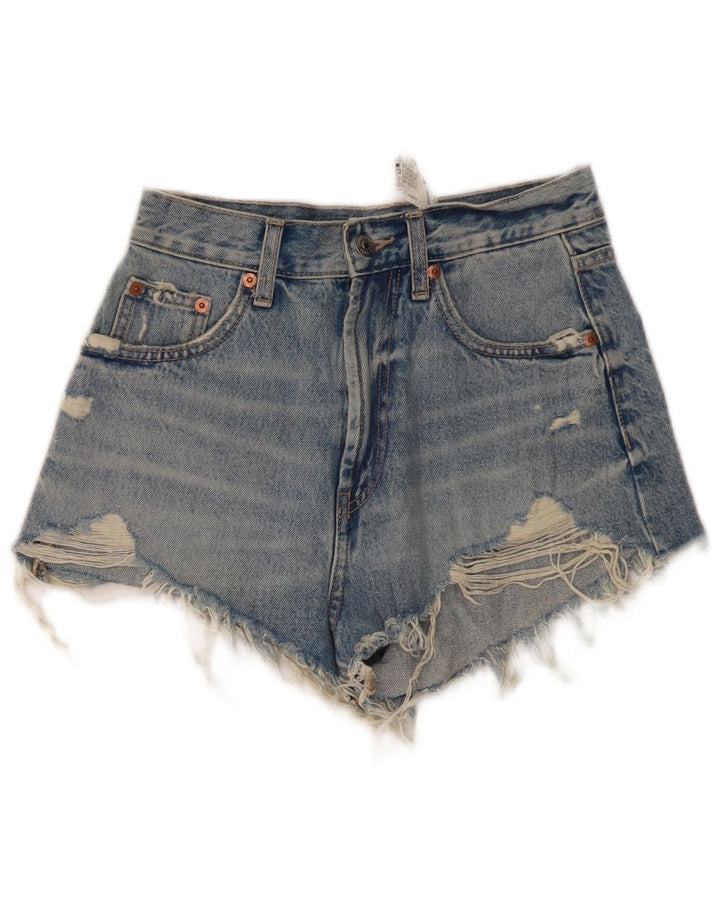 ZARA Damen-Jeansshorts im Used-Look mit hoher Taille, EU 34, 2XS W24, blaue Baumwolle