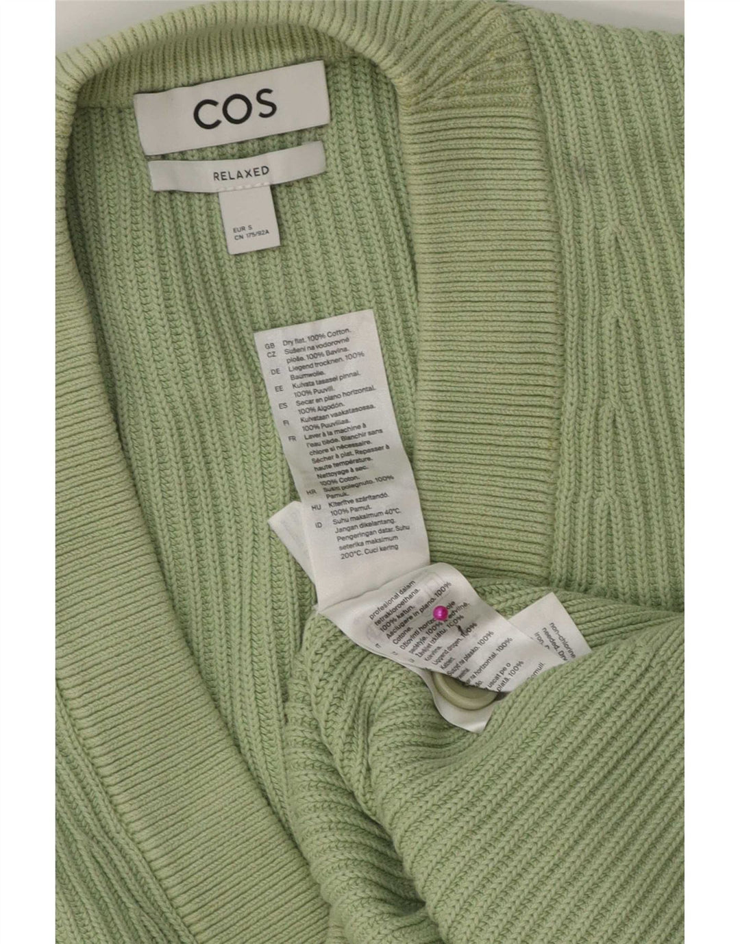 Cos Herren-Strickjacke mit entspannter Passform, kleine grüne Baumwolle