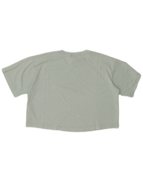 CHAMPION Damen Crop Graphic T-Shirt Top UK 14 Medium Türkis Baumwolle