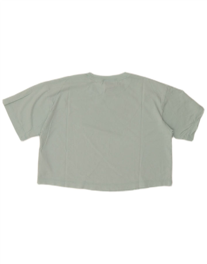 CHAMPION Damen Crop Graphic T-Shirt Top UK 14 Medium Türkis Baumwolle