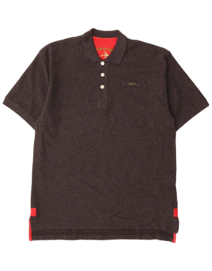 Orvis Herren-Poloshirt aus mittelgrau gesprenkelter Baumwolle
