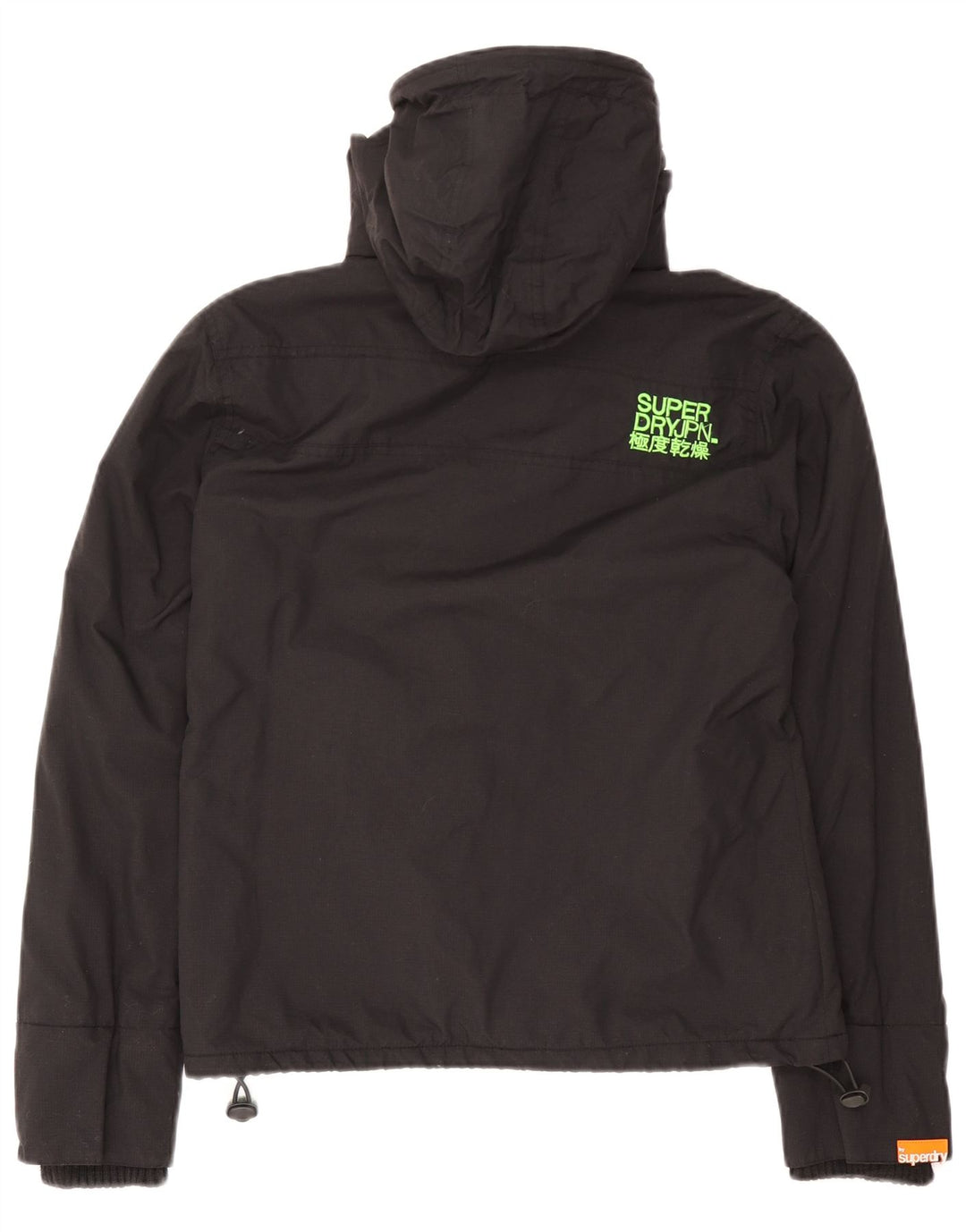 Superdry Damen-Windbreakerjacke mit Kapuze, UK 14, Größe L, schwarzes Nylon