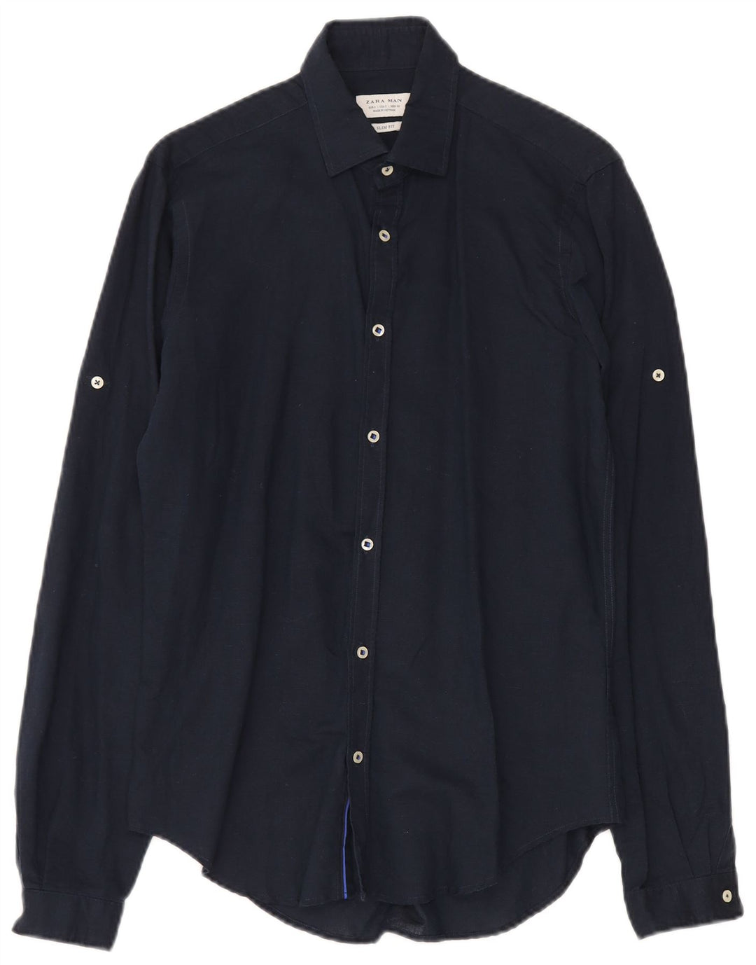 Zara Herren Slim Fit Hemd Small Marineblaues Leinen