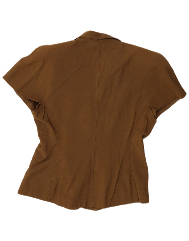 Vintage Damen Kurzärmelige 4-Knopf-Blazerjacke IT 46 Groß Braun