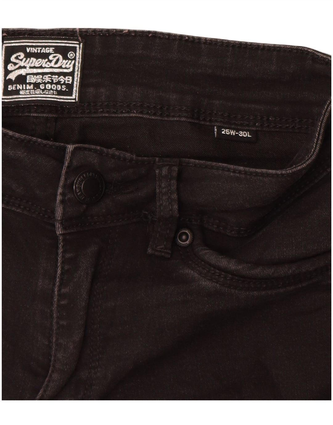 SUPERDRY Damen Skinny Jeans W25 L30 Schwarze Baumwolle