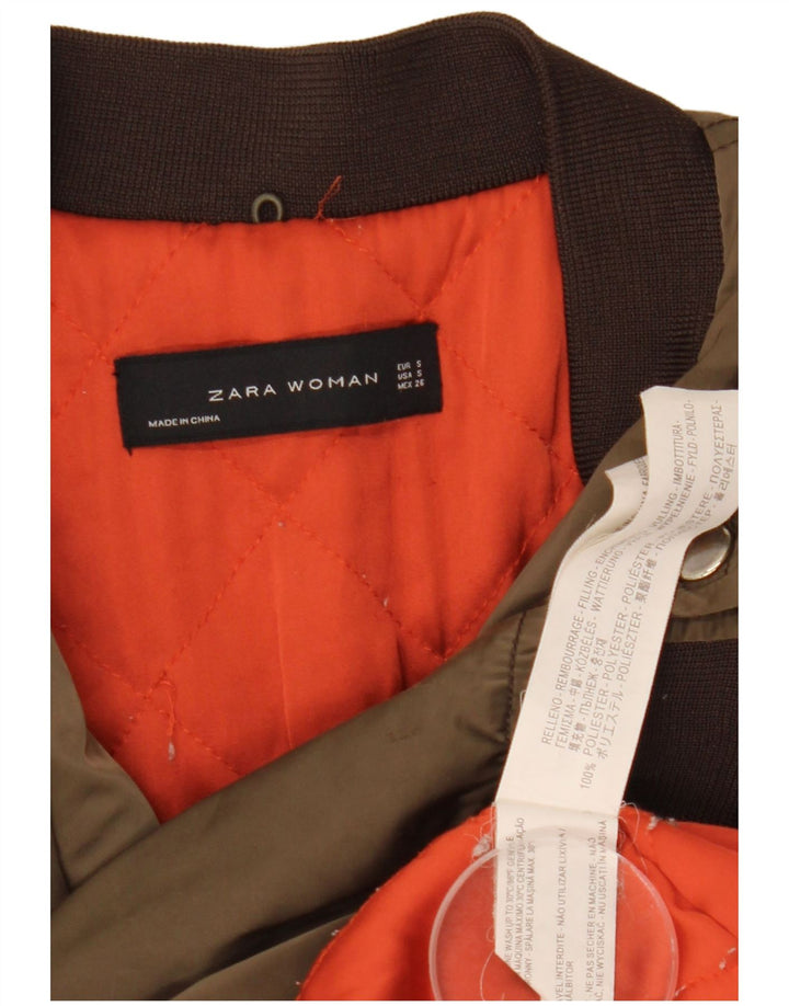 Zara Damen Bomberjacke UK 10 Small Khaki Polyester