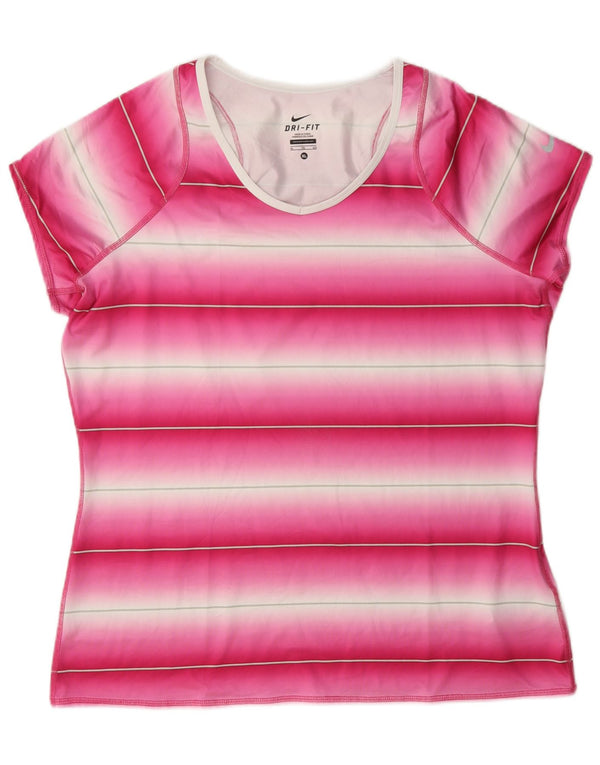 Nike Damen Dri Fit T-Shirt Top UK 18 XL Rosa gestreift Polyester