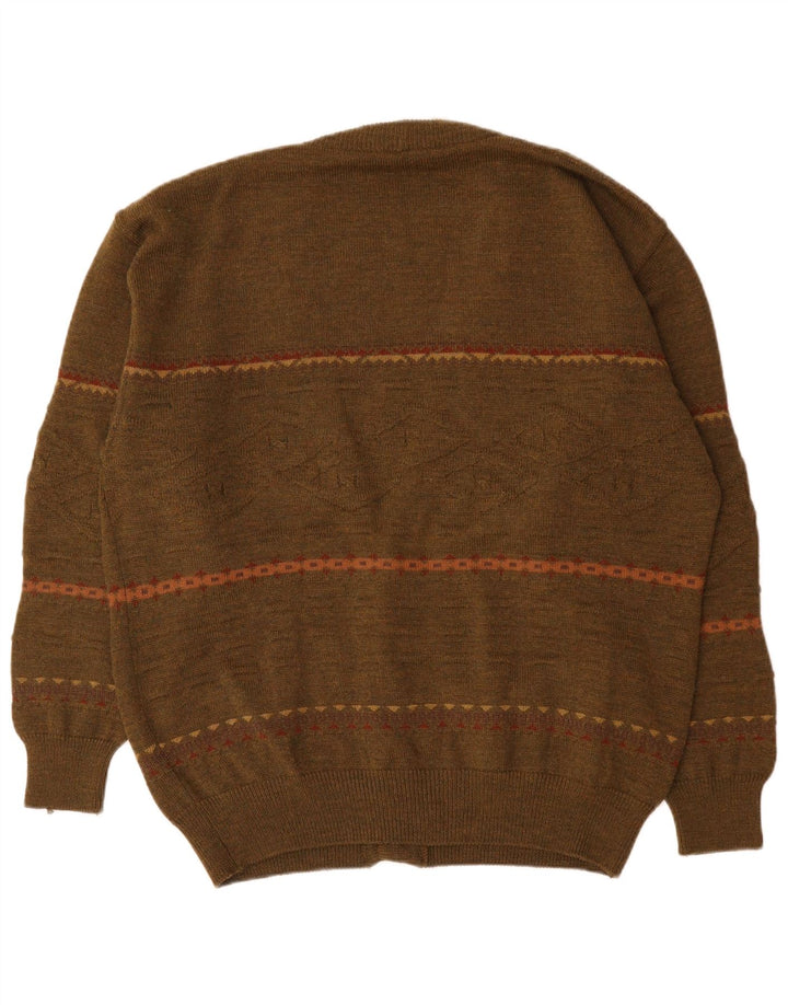 Vintage Herren Cardigan Pullover 2XL Khaki Geometrisch Polyacryl
