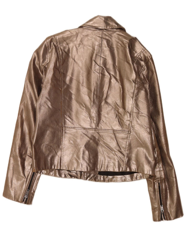 Zara Damen Leder Bikerjacke UK 14 Large Gold
