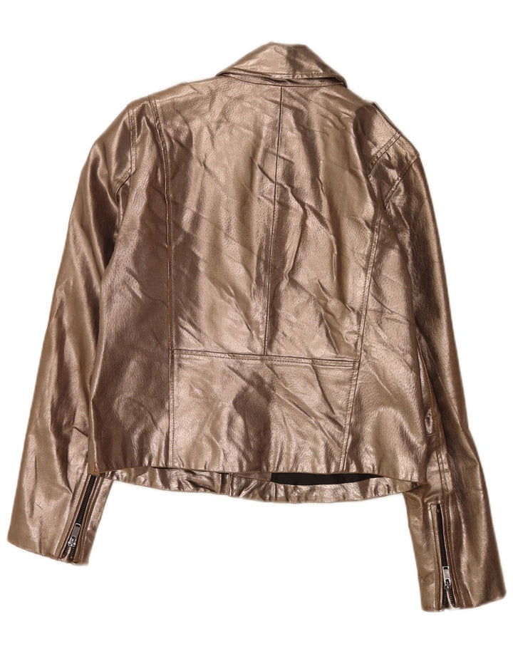 Zara Damen Leder Bikerjacke UK 14 Large Gold