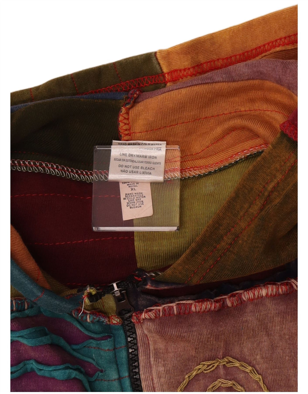 Vintage Damen Crazy Pattern Zip Hoodie Pullover UK 18 XL Mehrfarbig Bohe