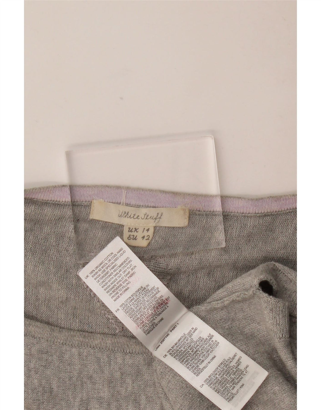 WHITE STUFF Damen-Pullover mit U-Boot-Ausschnitt, Gr. 14, großes graues Baumwollherz