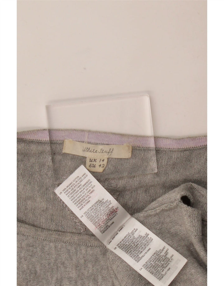 WHITE STUFF Damen-Pullover mit U-Boot-Ausschnitt, Gr. 14, großes graues Baumwollherz