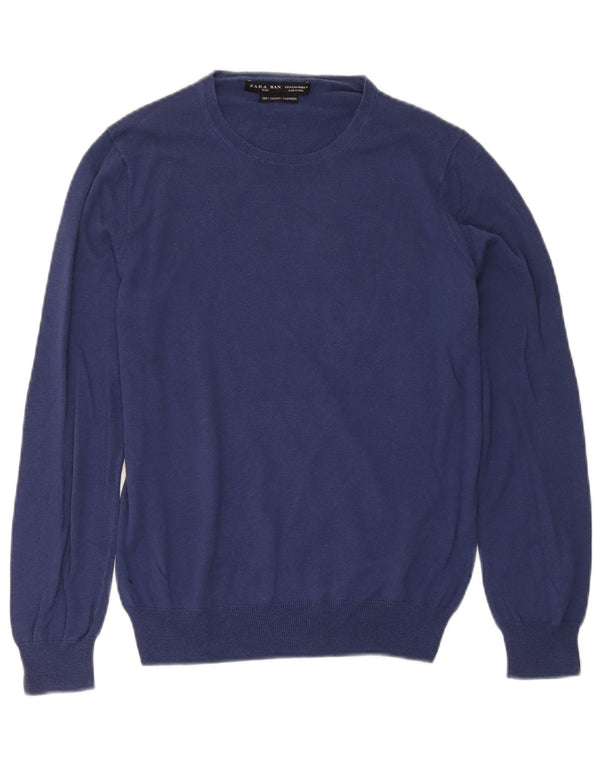 Zara Herren-Pullover mit Rundhalsausschnitt, mittlere marineblaue Seide